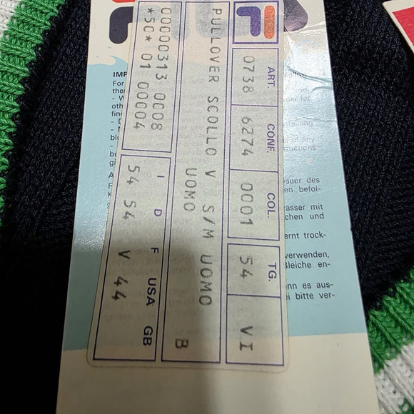 FILA Sweater Vest Mens 44 Navy Cable Knit V Neck Made In Italy NWT Vintage - Picture 3 of 11